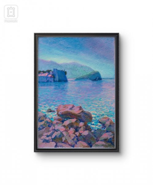 Imagen adicional 9: Impresionismo Paisaje marino Pintura "Serenidad del paisaje marino en la costa de Montenegro", pintor Olena Polovna pastel cartulina 