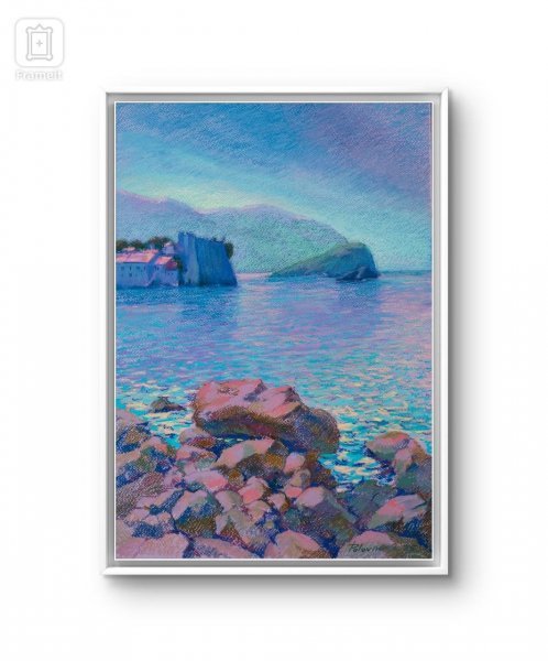 Imagen adicional 10: Impresionismo Paisaje marino Pintura "Serenidad del paisaje marino en la costa de Montenegro", pintor Olena Polovna pastel cartulina 