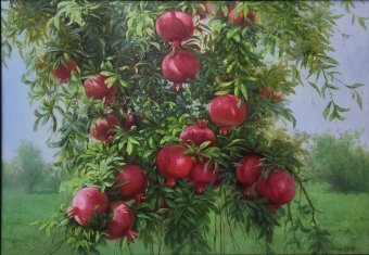 Painting "Grenades" by painter Olim Muhammadali oil canvas at Jose Art Gallery