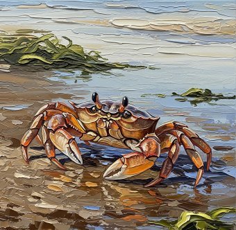 Painting "Sea Crab" by painter Selena Sashina oil canvas at Jose Art Gallery
