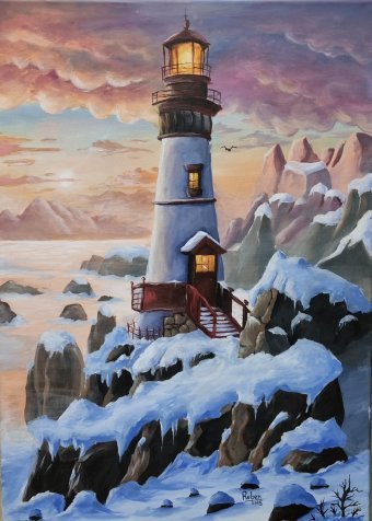 Painting "Lighthouse of Dreams" by painter Ruben Bazgan acrylic canvas at Jose Art Gallery