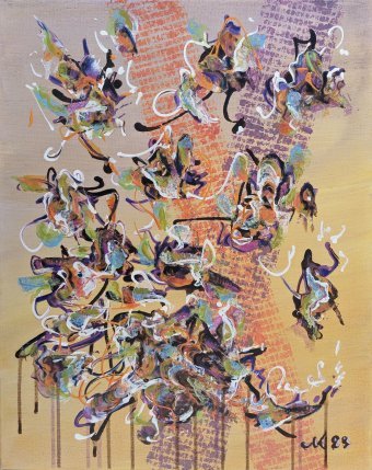 Painting "Barcarole: Symphony of Color and Form" by painter Lena Kolambet acrylic canvas at Jose Art Gallery