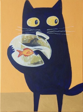 Живопись "Котик і рибка у світі фарб", живописец Анна Мацюк акрил холст в Jose Art Gallery