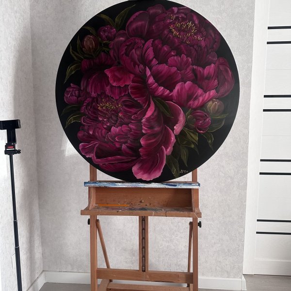 Immagine aggiuntiva 2: Realismo Floreale Pittura "Peonie Borgogna", pittore Vera Kozlovskih olio tela 