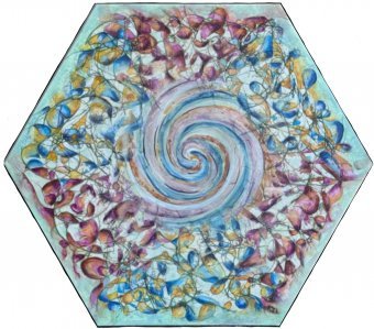 Painting "Kaleidoscope: Dance of Abstract Spirals" by painter Lena Kolambet acrylic canvas at Jose Art Gallery