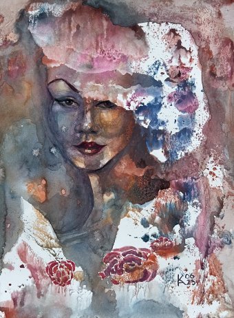 Painting "The lady Rose" by painter Katerina Anchugova watercolor paper at Jose Art Gallery