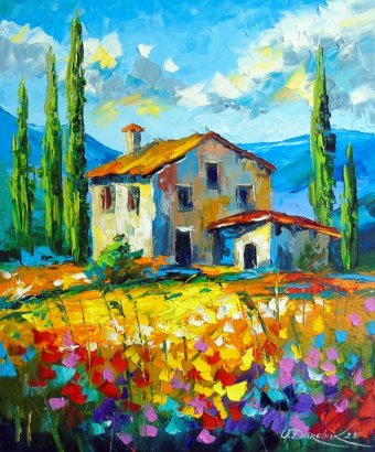 Peinture "Ranch arc-en-ciel", peintre Olga Darchuk huile toile à la Jose Art Gallery