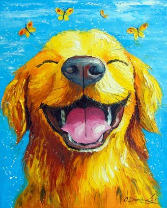 Painting "Dog smile" by painter Olha Darchuk oil canvas at Jose Art Gallery