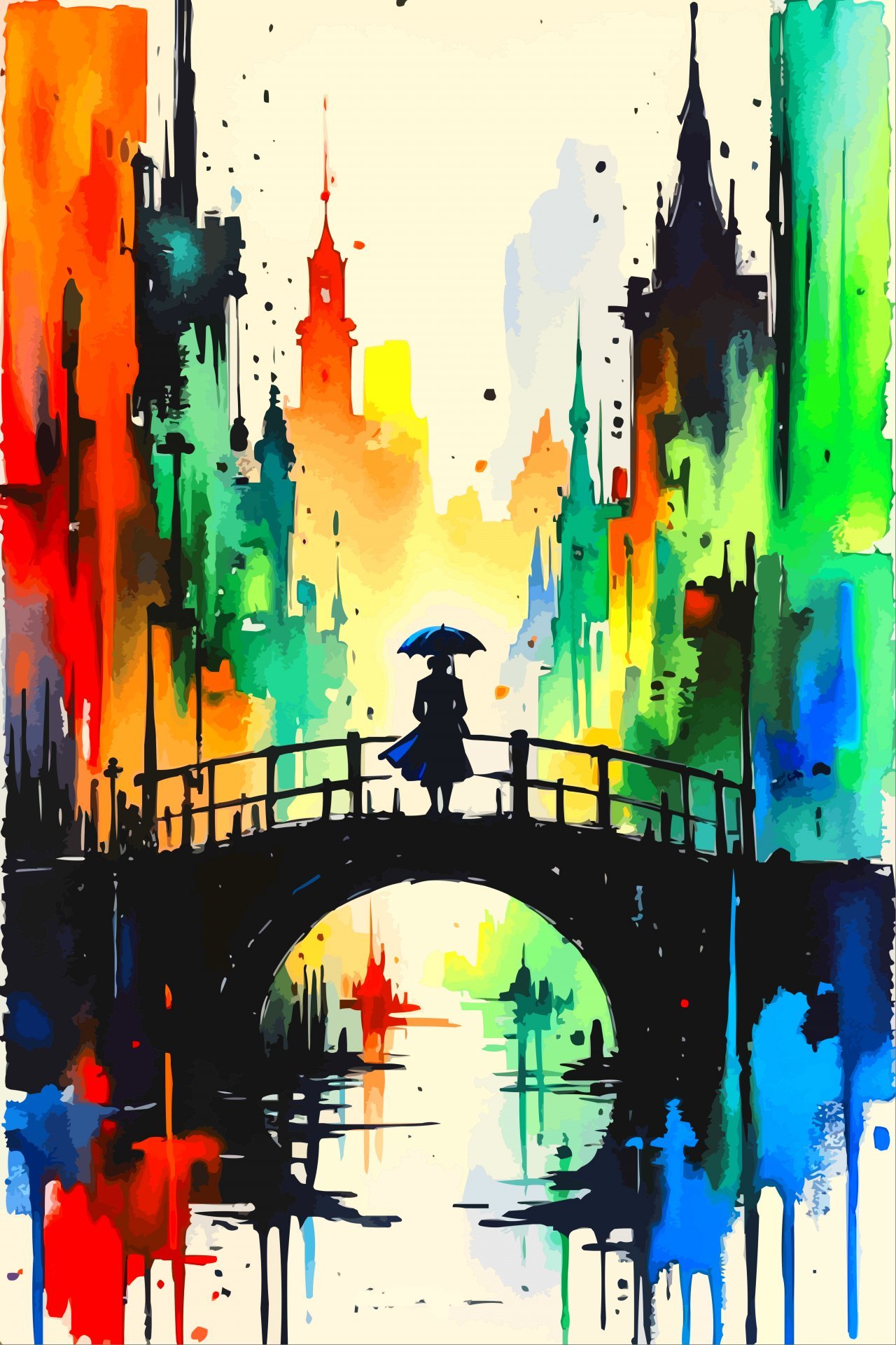 Silhouette in Color Rain Painting by Viktor Levchenko