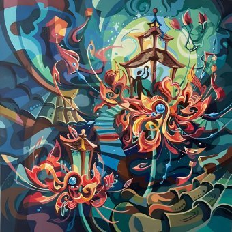 Graphique "Des lanternes qui se souviennent", illustrateur Adri acrylique toile à la Jose Art Gallery