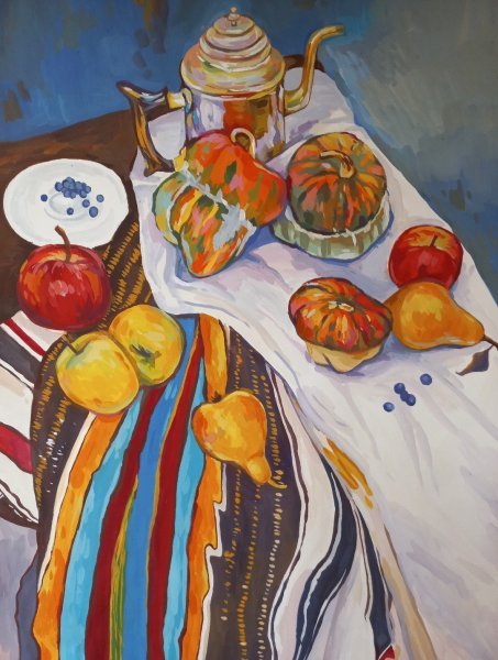Additional view 1: Impressionism Still-Life Painting Autumn still life by painter Katerina Romanyuk gouache paper 