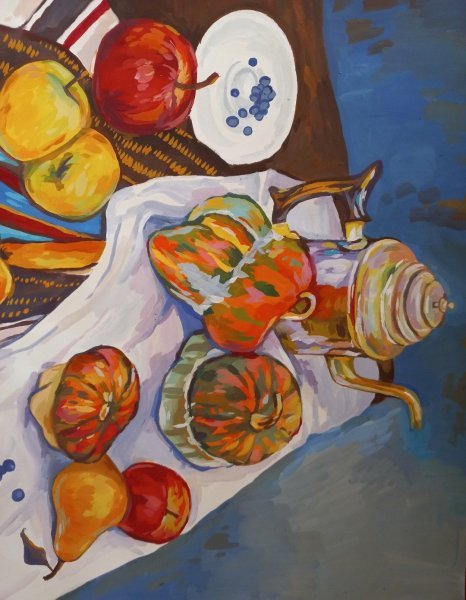 Additional view 2: Impressionism Still-Life Painting Autumn still life by painter Katerina Romanyuk gouache paper 