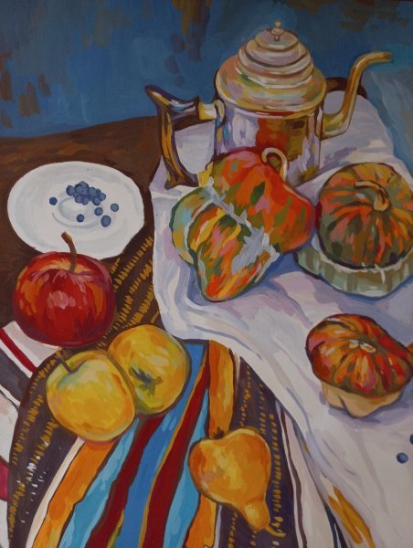 Additional view 3: Impressionism Still-Life Painting Autumn still life by painter Katerina Romanyuk gouache paper 