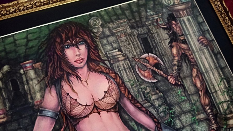 Additional view 1: Fine Art Nude Painting KNOSSOS & THE MINOTAUR /ANCIEN by painter ANGEL PIANGELO mixed method cardboard 