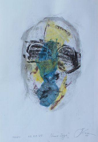 Blue trains. Abstract heads in focus