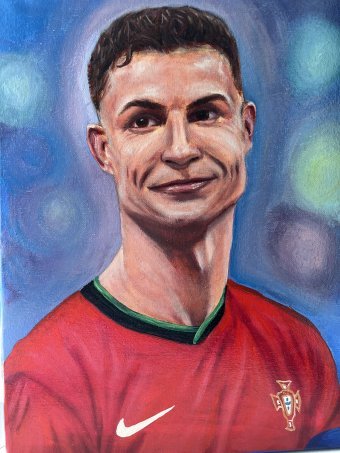 Malerei "Porträt der Fußballlegende Cristiano Ronaldo", maler/-in Stepan Ribkevich Öl Leinwand in der Jose Art Gallery