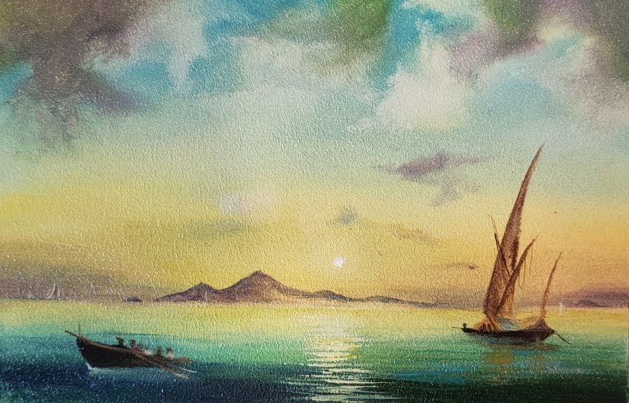 Realism Marine Art Painting Evening Ararat by painter Arsen Davtyan oil wood 