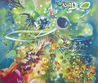 Peinture "Lumière étonnante : la joie dans les motifs colorés", peintre Jorge Calero acrylique toile à la Jose Art Gallery