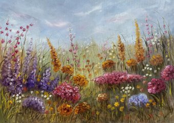 Painting "Whispers of Wild Bloom" by painter Tanja Frost oil canvas at Jose Art Gallery