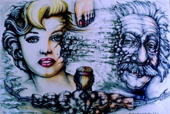 Drawing "DARK MATTER / TERMINATOR" by illustrator ANGEL PIANGELO mixed method cardboard at Jose Art Gallery