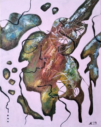 Painting "Pink World: Secrets of the Enchanted Realm" by painter Lena Kolambet acrylic canvas at Jose Art Gallery