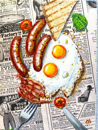 Painting "English Breakfast" by painter Lena Smirnova acrylic cardboard at Jose Art Gallery