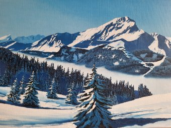 Peinture "Vallée enneigée dans les montagnes", peintre Pavel Bulavintsev huile carton à la Jose Art Gallery