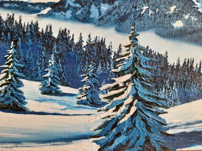 Additional view 6: Realism Landscape Painting Snowy valley in the mountains by painter Pavel Bulavintsev oil cardboard 