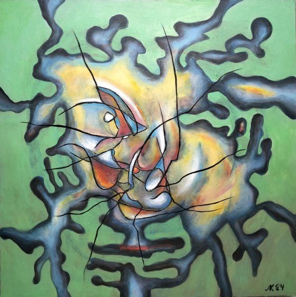 Abstract Marine Art Painting Undersea World: Beauty and Danger Beneath by painter Lena Kolambet acrylic canvas 