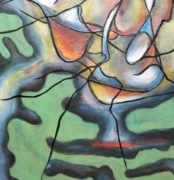 Additional view 2: Abstract Marine Art Painting Undersea World: Beauty and Danger Beneath by painter Lena Kolambet acrylic canvas 