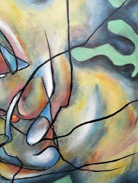 Additional view 4: Abstract Marine Art Painting Undersea World: Beauty and Danger Beneath by painter Lena Kolambet acrylic canvas 