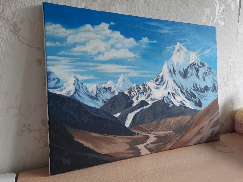 Additional view 2: Realism Landscape Painting Winter Landscape of Himalayan Peaks by painter Pavel Bulavintsev oil canvas 