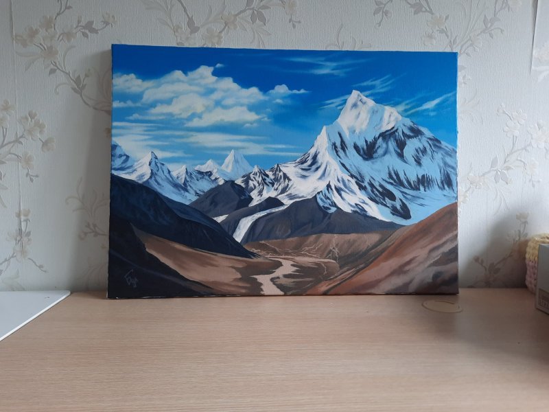 Additional view 3: Realism Landscape Painting Winter Landscape of Himalayan Peaks by painter Pavel Bulavintsev oil canvas 