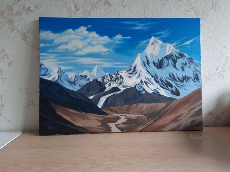 Additional view 7: Realism Landscape Painting Winter Landscape of Himalayan Peaks by painter Pavel Bulavintsev oil canvas 