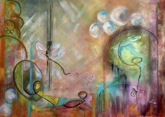 Painting "Untitled: Exploration of Texture and Pattern" by painter Andrea Reina mixed method paper at Jose Art Gallery
