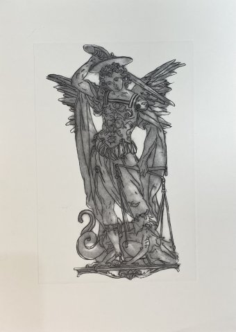 Painting "Engraving Angel and Demon: Light and Shadow" by painter Helha K. engraving paper at Jose Art Gallery