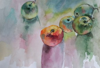 Painting "Apples" by painter Katerina Romanyuk watercolor paper at Jose Art Gallery