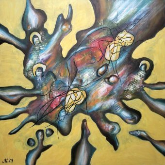 Painting "Sky World: Visions of Spiritual Bliss" by painter Lena Kolambet acrylic canvas at Jose Art Gallery