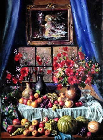 Painting "Floral Symphony" by painter Serj Doche oil fabric at Jose Art Gallery