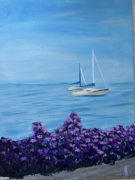 Additional view 1: Naïve Art Marine Art Painting Breeze by painter Viktoria Chumak acrylic scratchboard 