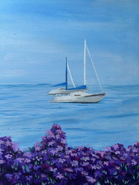 Additional view 2: Naïve Art Marine Art Painting Breeze by painter Viktoria Chumak acrylic scratchboard 