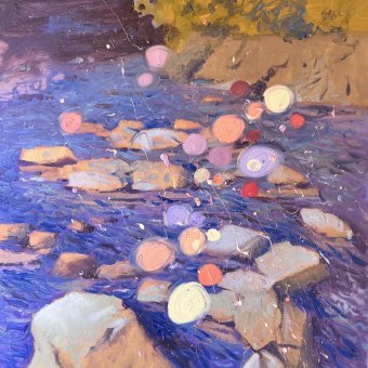 Painting "Carpathian Mountain River" by painter Andrii Kovalyk oil paper at Jose Art Gallery