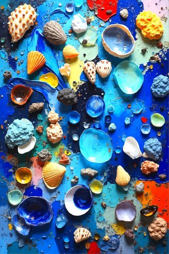 Arte digital "Collage de conchas marinas de colores", artista digital Viktor Levchenko en Jose Art Gallery