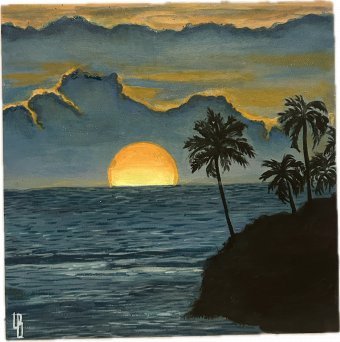 Painting "Ocean Sunset: A Landscape of Dreams" by painter Viktoria Chumak acrylic scratchboard at Jose Art Gallery