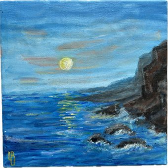 Painting "Beautiful Noise: Echoes of Waves and Sun" by painter Viktoria Chumak acrylic scratchboard at Jose Art Gallery