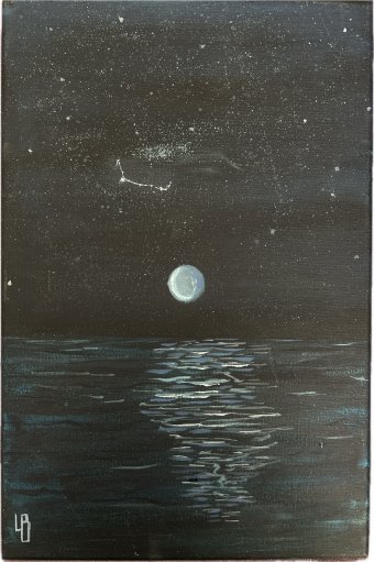 Painting "Magic of the Night and the Sea" by painter Viktoria Chumak acrylic scratchboard at Jose Art Gallery
