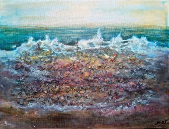 Painting "Seascape: Calm of Waves at Twilight" by painter Lena Kolambet acrylic canvas at Jose Art Gallery