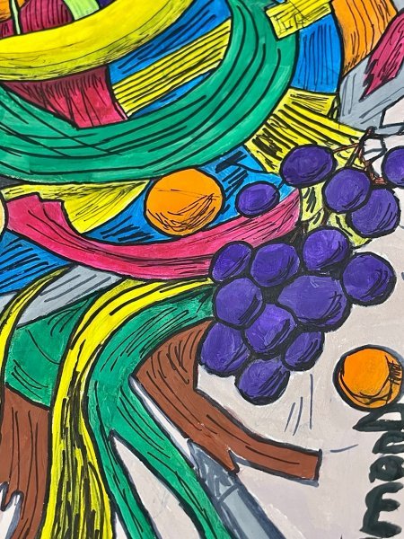 Image supplémentaire 1: Minimalisme Nature morte Peinture "Tourbillon de fruits", peintre SimonD gouache papier 