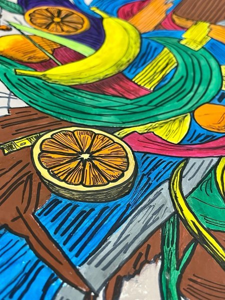 Image supplémentaire 2: Minimalisme Nature morte Peinture "Tourbillon de fruits", peintre SimonD gouache papier 