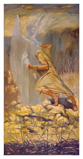 Painting "Jacobs wrestling with an Angel" by painter Serhiy Roy oil canvas at Jose Art Gallery